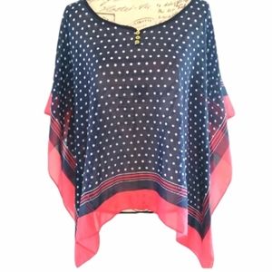 Talbots Navy and Pink Polka Dot Poncho Top